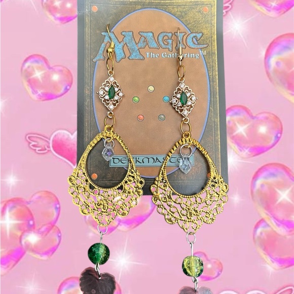 Jewelry - Elegant Gold and Green Dangle Earrings